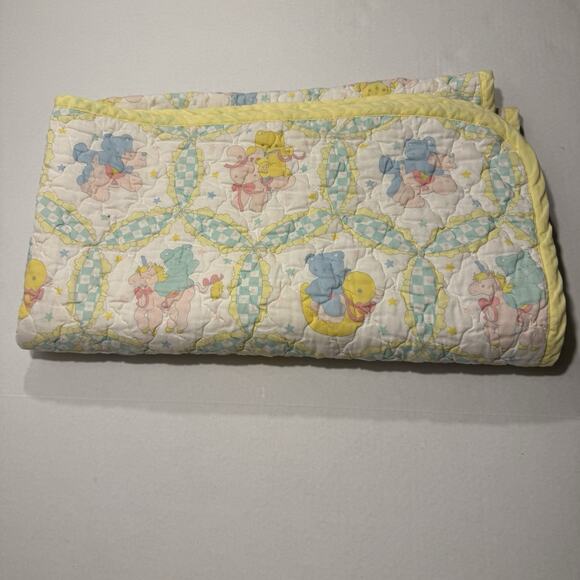 VTG Unisex 40” X 46”Baby Blanket Crib Quilted Comforter Unicorn, Rabbit, Bear - Picture 6 of 9